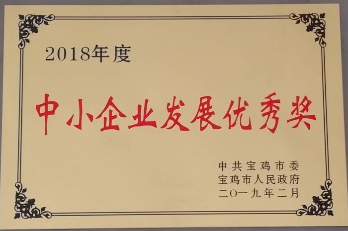 2018年度中小企业发展优秀奖